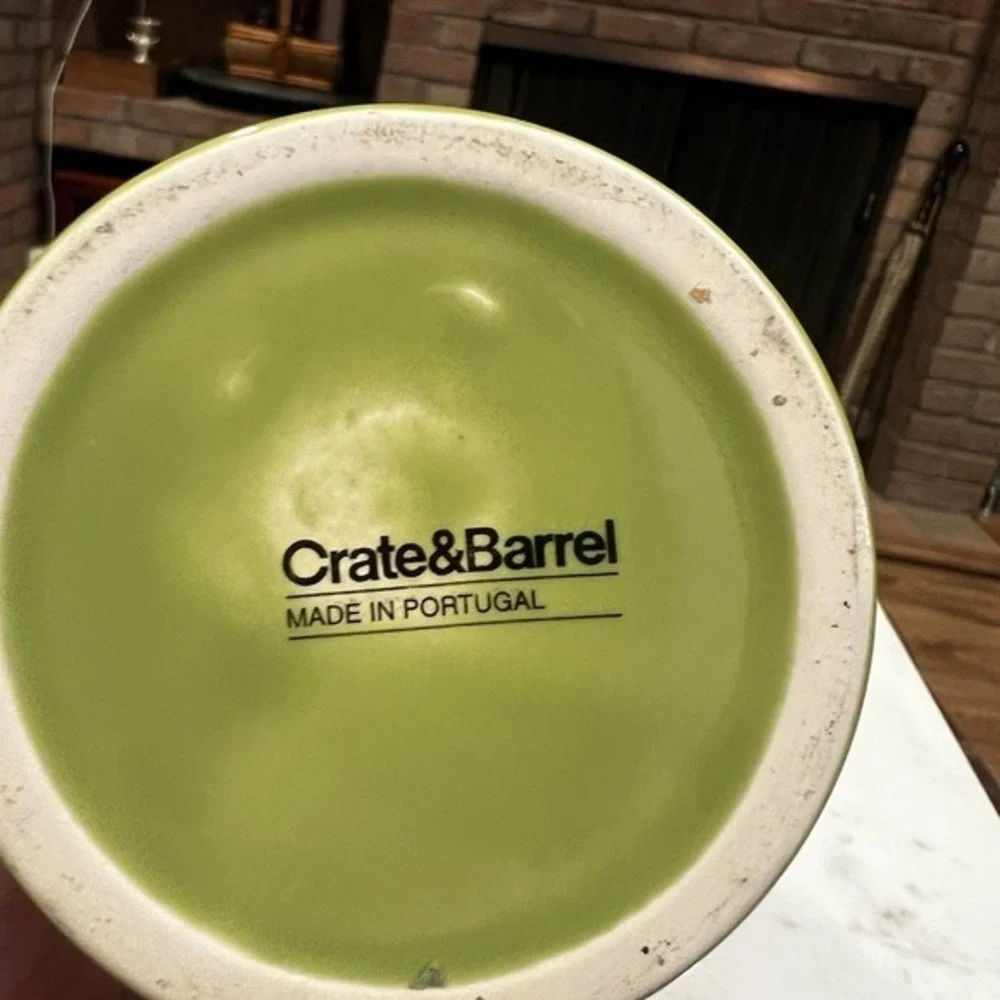 Crate & Barrel Ceramic Vinegar Bottle‎ - Green No Spouts.